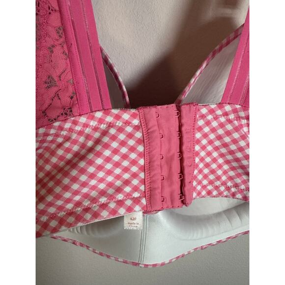 Cacique pink and white plaid Simply Wire Free Tshirt bra size 42F - Picture 5 of 8